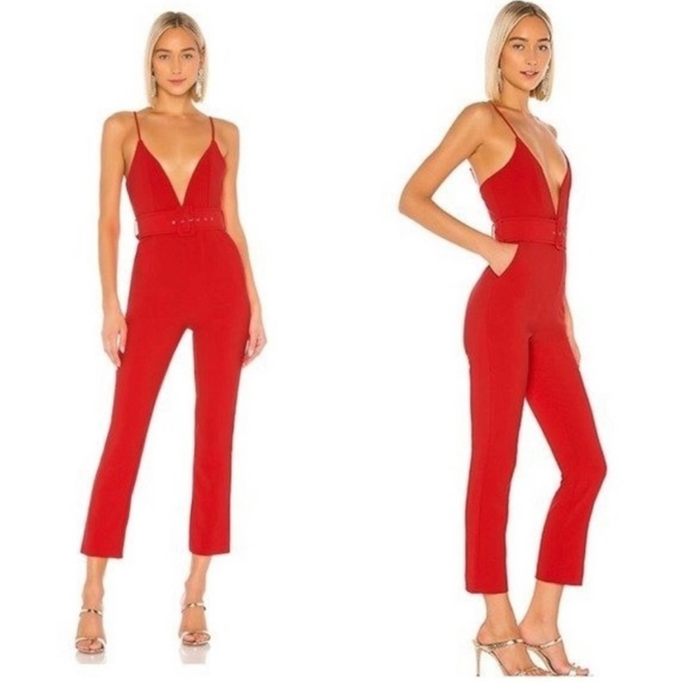 Revolve x NBD Low cut red midi length adjustable Regan jumpsuit NWT